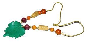 Handmade Artisan Boho Clay Leaf Pendant Necklace Wood & Resin Beads Rope Max 22"